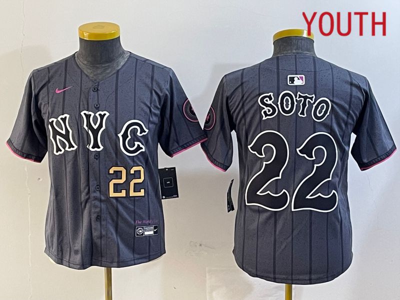 Youth New York Mets #22 Soto Black City Edition 2024 Nike MLB Jersey style 3